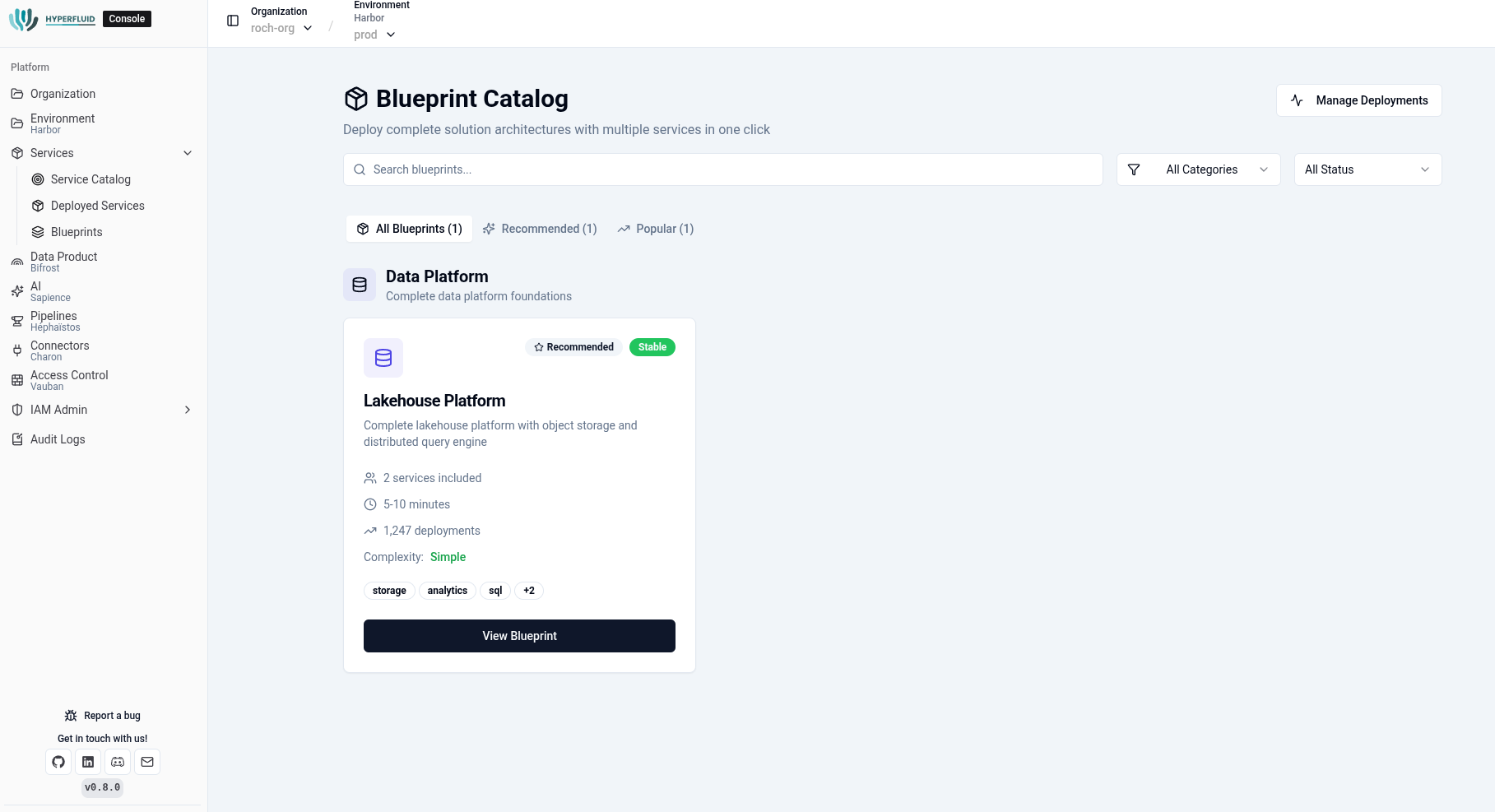 Blueprints Deployment Interface